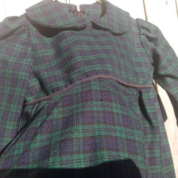 Vintage Baby Dress Dark Blue Green Plaid Toddler Christmas Old Fashioned - Picture 7 of 16